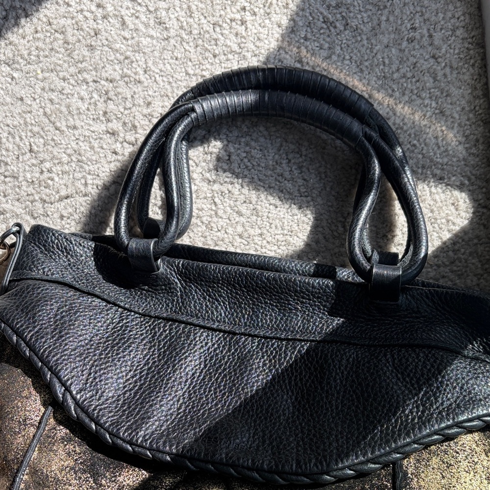 Aimee Kestenberg Black and Metallic Gold Shoulder Bag with Top Handles - Picture 6 of 12
